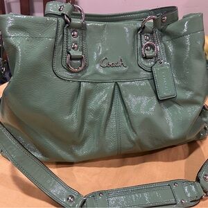 Coach Sage Green Patent Leather Shoulder Bag
